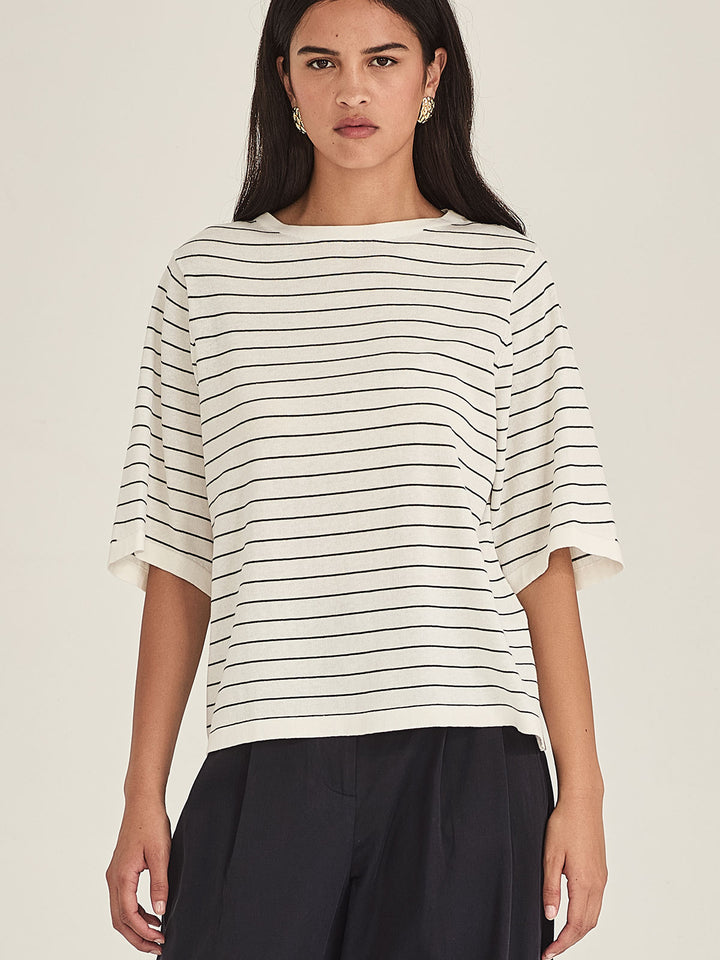 Sumire Stripy Box Tee (Chalk / Navy Stripe)