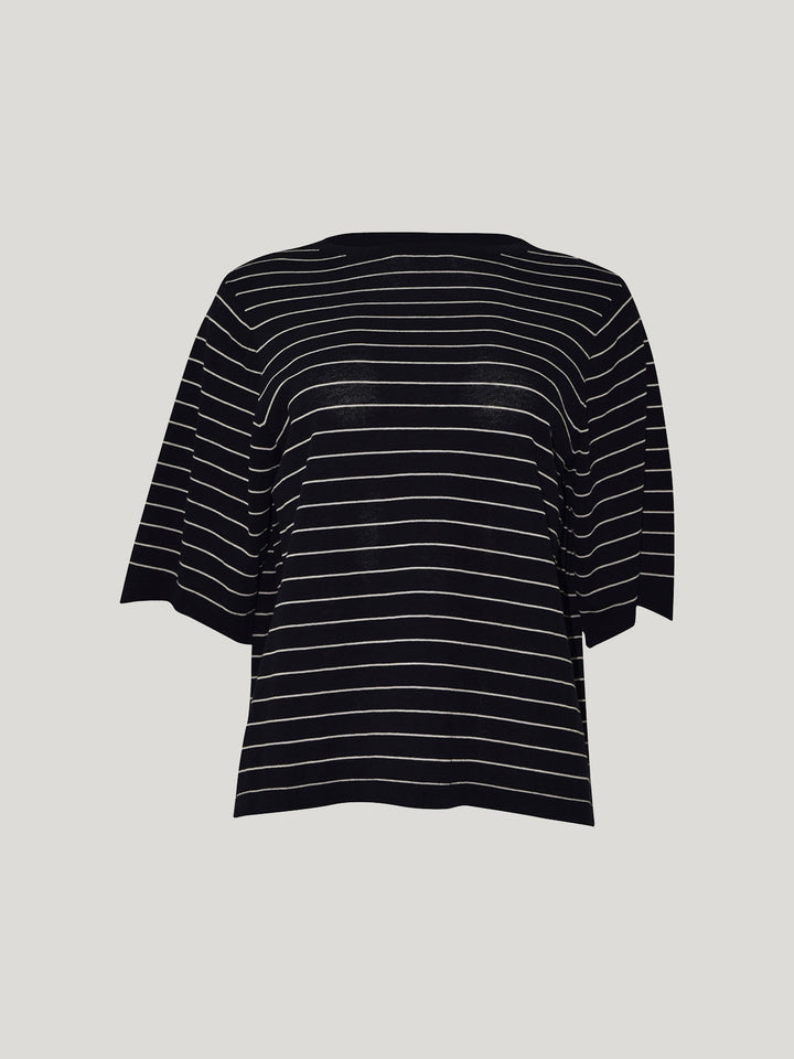 Sumire Stripy Box Tee (Navy / Chalk Stripe)