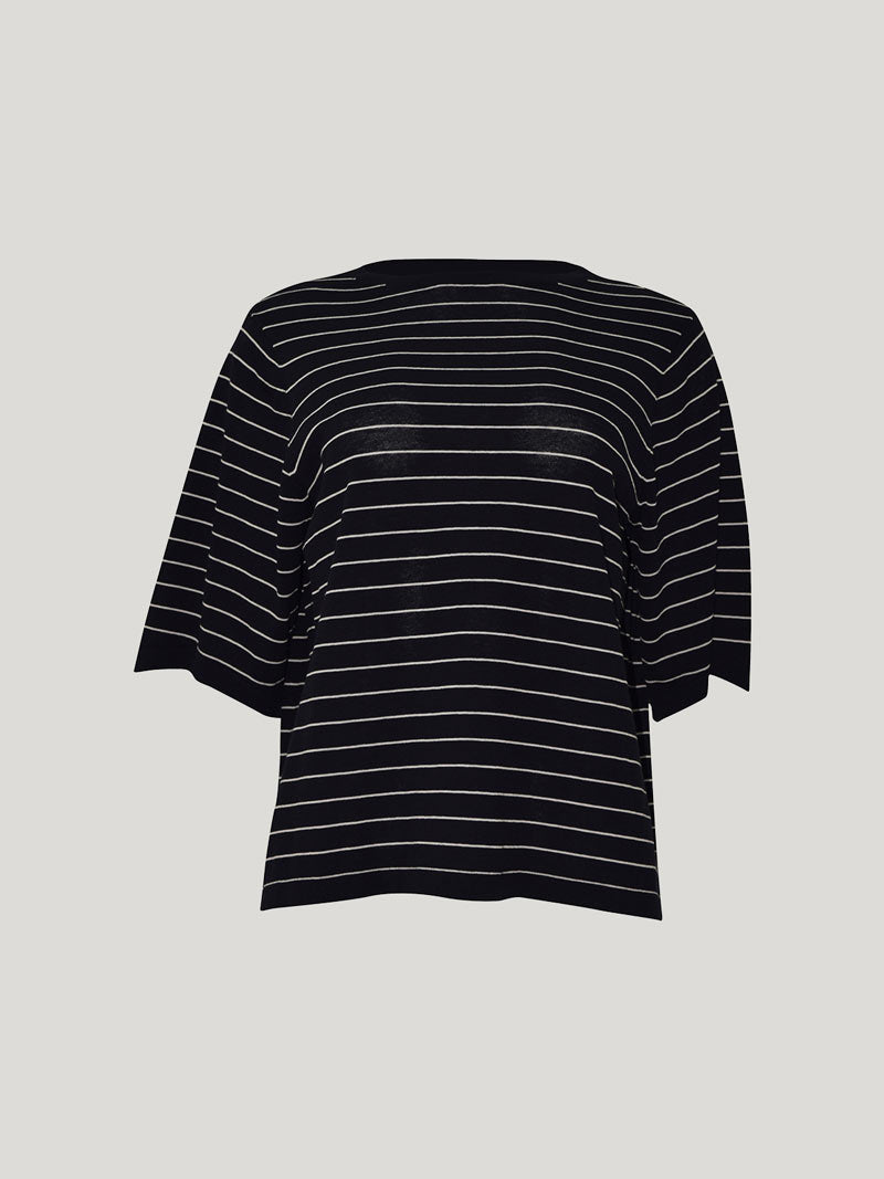 Sumire Stripy Box Tee (Navy / Chalk Stripe)