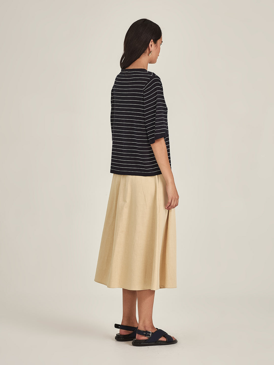 Sumire Stripy Box Tee (Navy / Chalk Stripe)