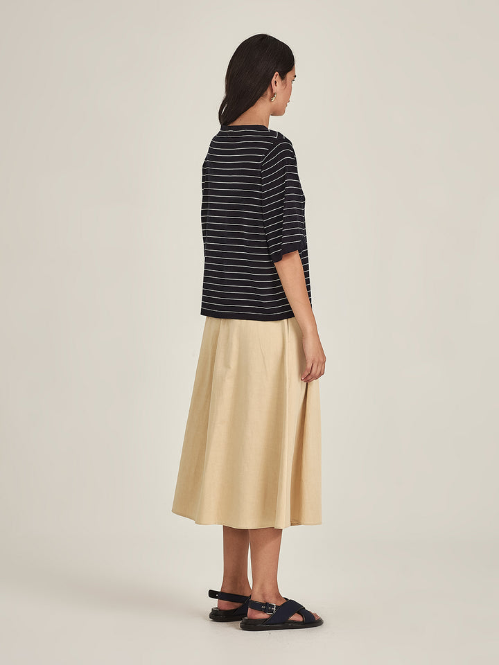Sumire Stripy Box Tee (Navy / Chalk Stripe)