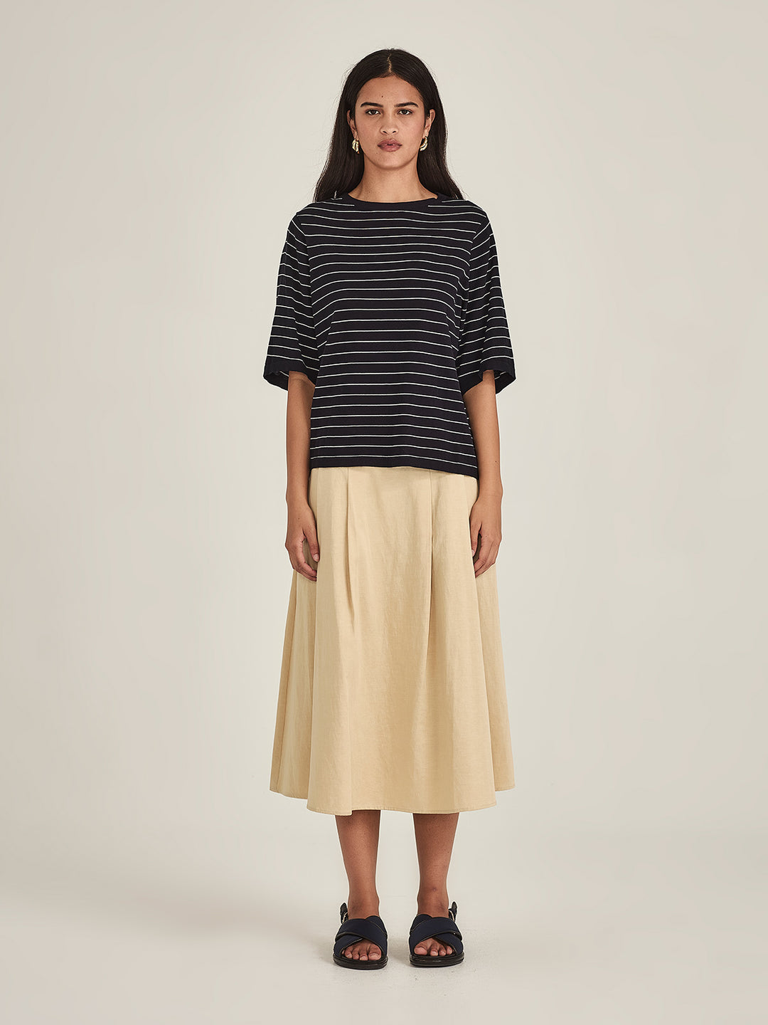 Sumire Stripy Box Tee (Navy / Chalk Stripe)