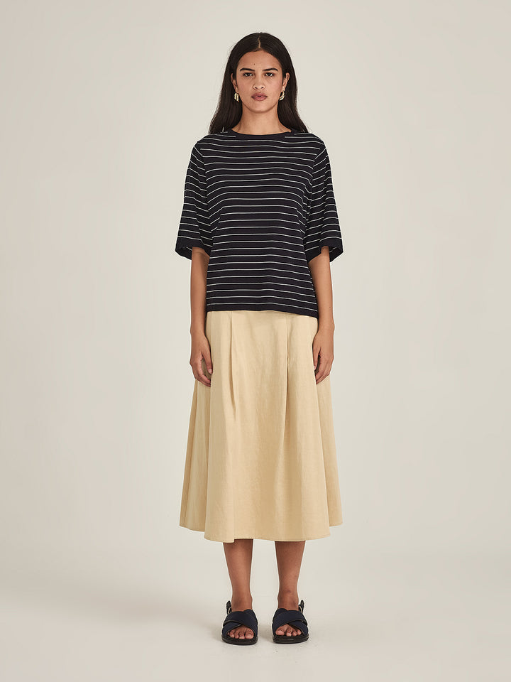 Sumire Stripy Box Tee (Navy / Chalk Stripe)