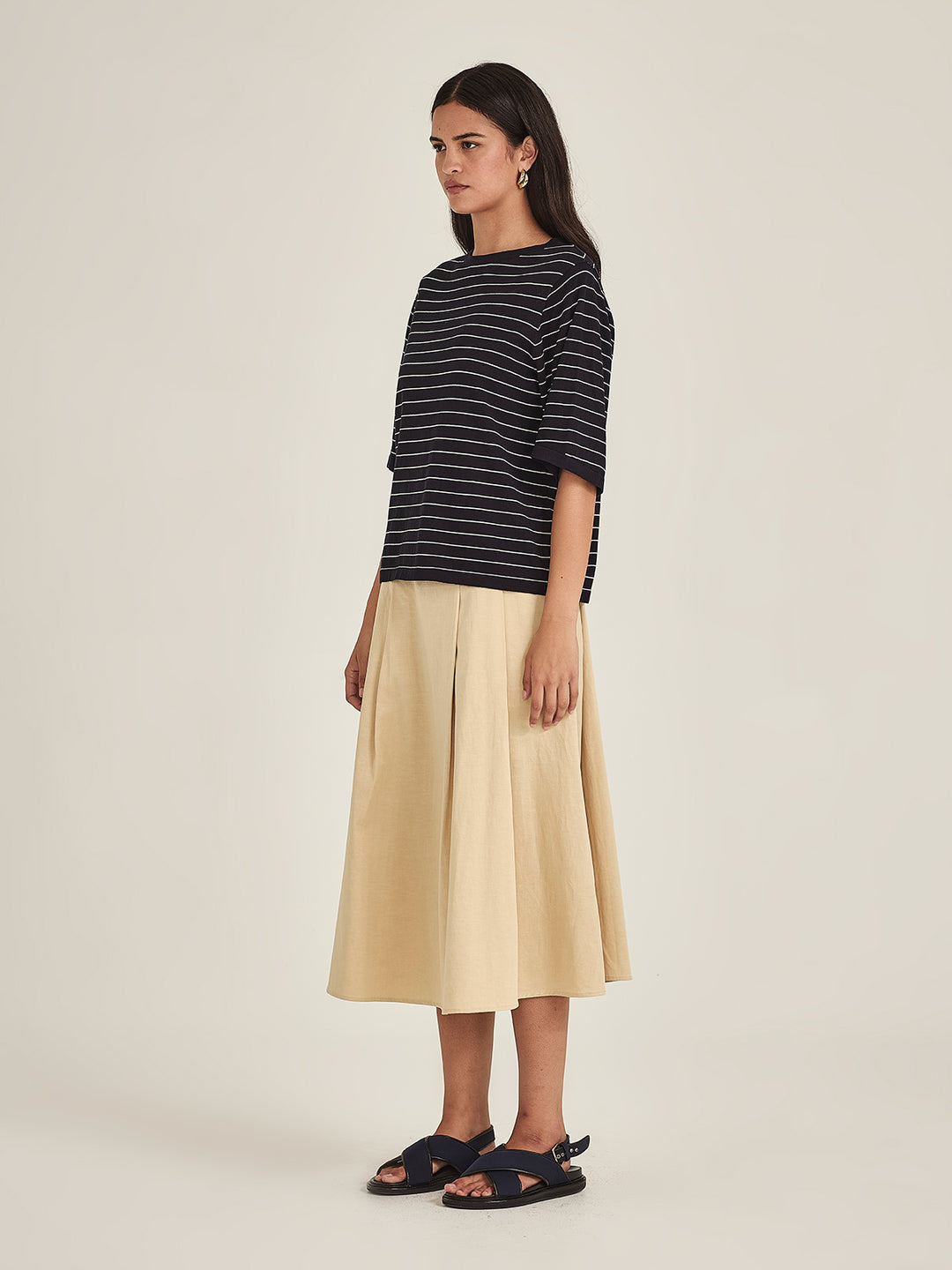 Sumire Stripy Box Tee (Navy / Chalk Stripe)