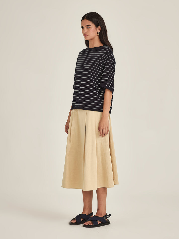 Sumire Stripy Box Tee (Navy / Chalk Stripe)