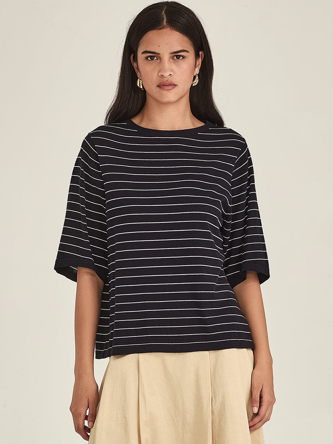 Sumire Stripy Box Tee (Navy / Chalk Stripe)