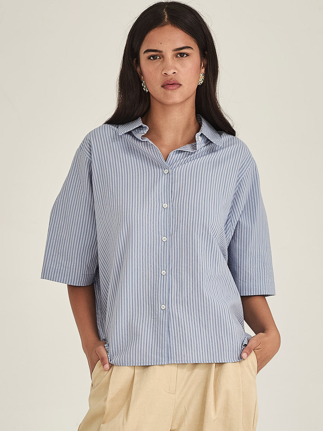 Jenne Cape Blouse (Cornflower stripe)