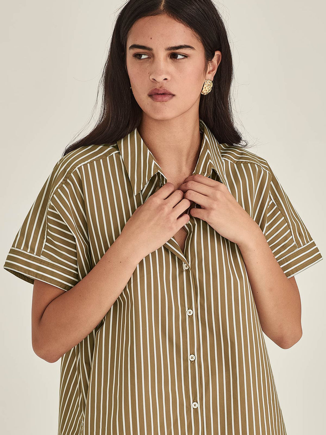 Annie Stripe Shirt (Tan Stripe)