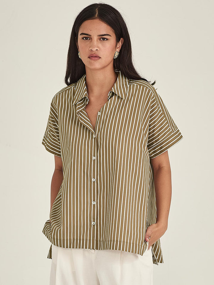 Annie Stripe Shirt (Tan Stripe)