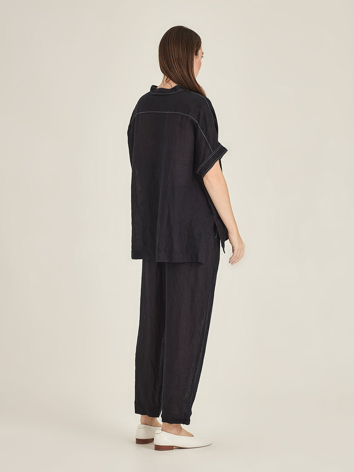 Emma Linen Top (French Navy)