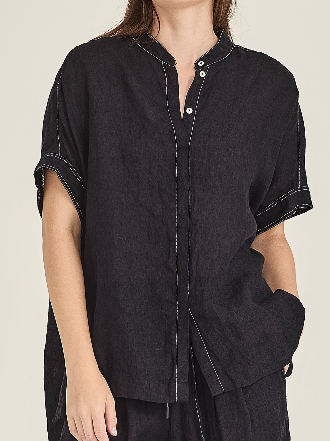 Emma Linen Top (French Navy)