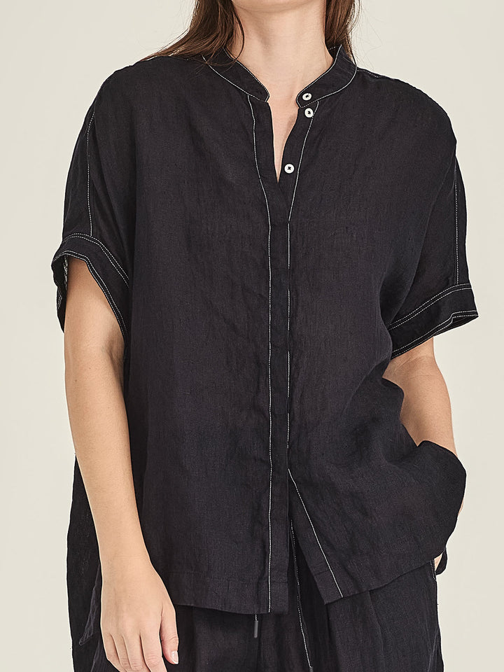 Emma Linen Top (French Navy)