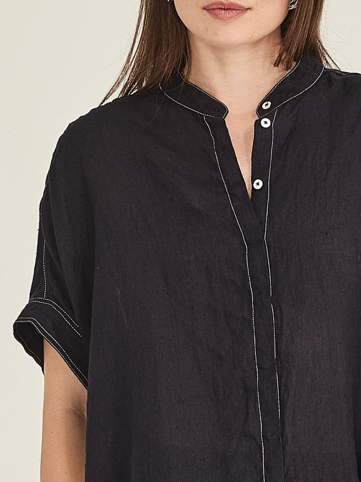Emma Linen Top (French Navy)