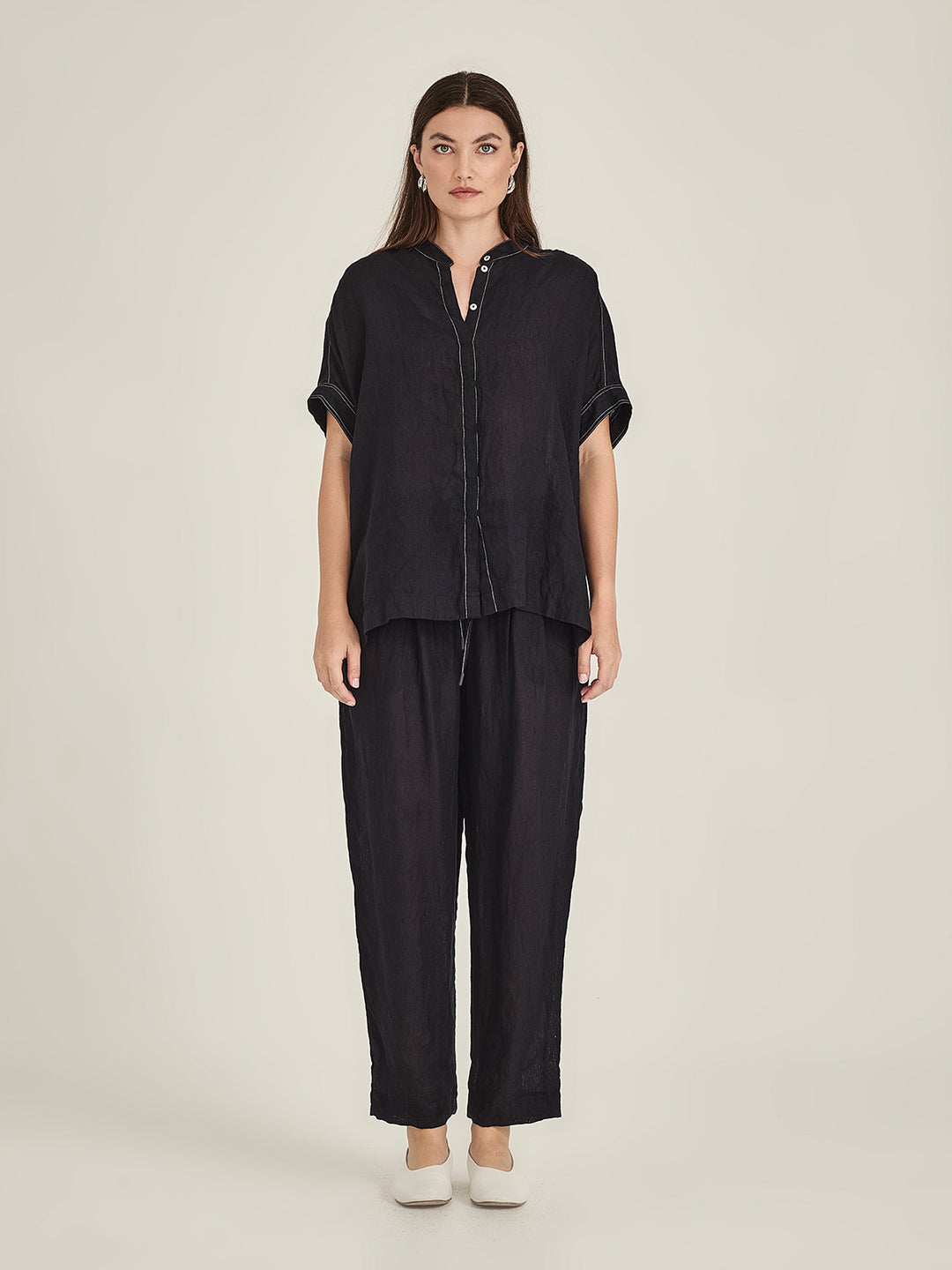 Emma Linen Top (French Navy)