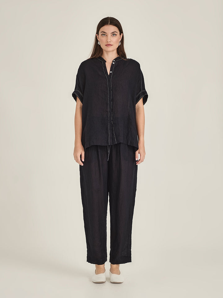 Emma Linen Top (French Navy)