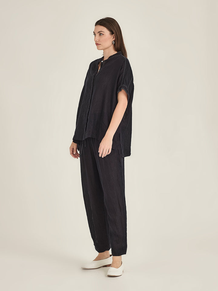 Emma Linen Top (French Navy)