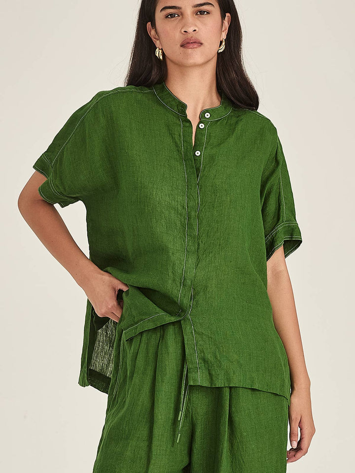 Emma Linen Top (Palm Green)