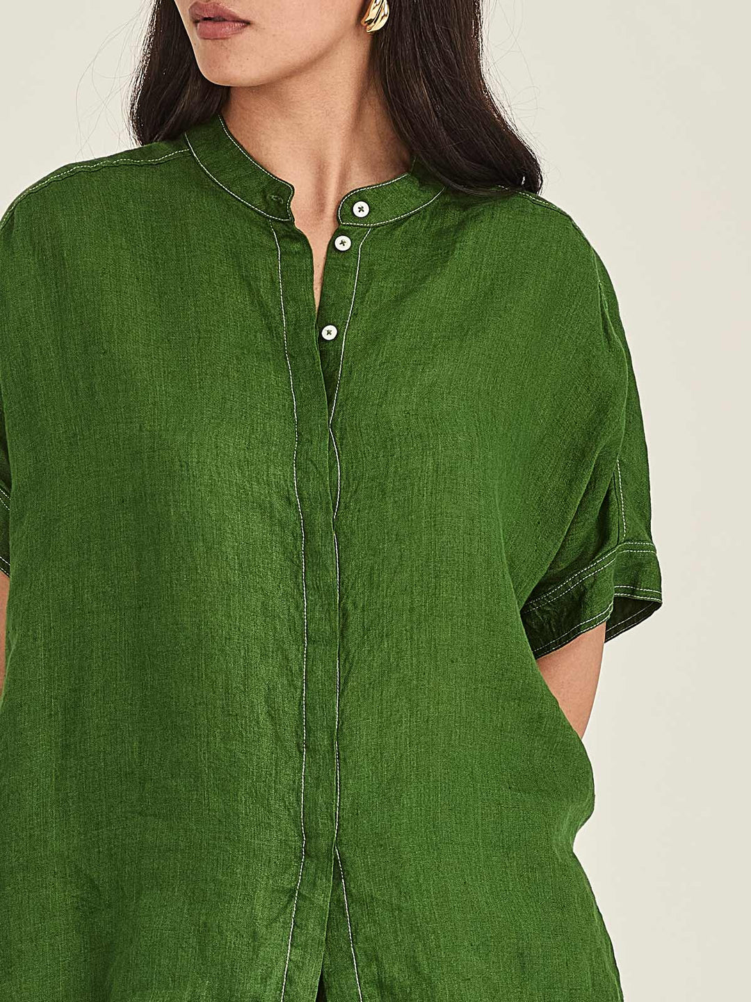 Emma Linen Top (Palm Green)