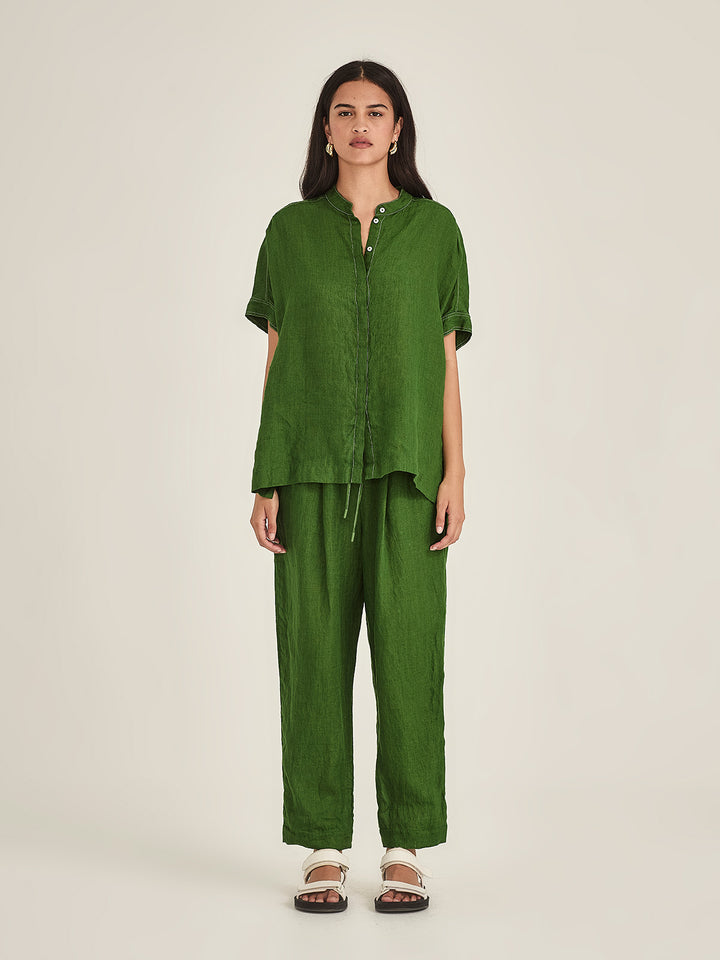 Emma Linen Top (Palm Green)