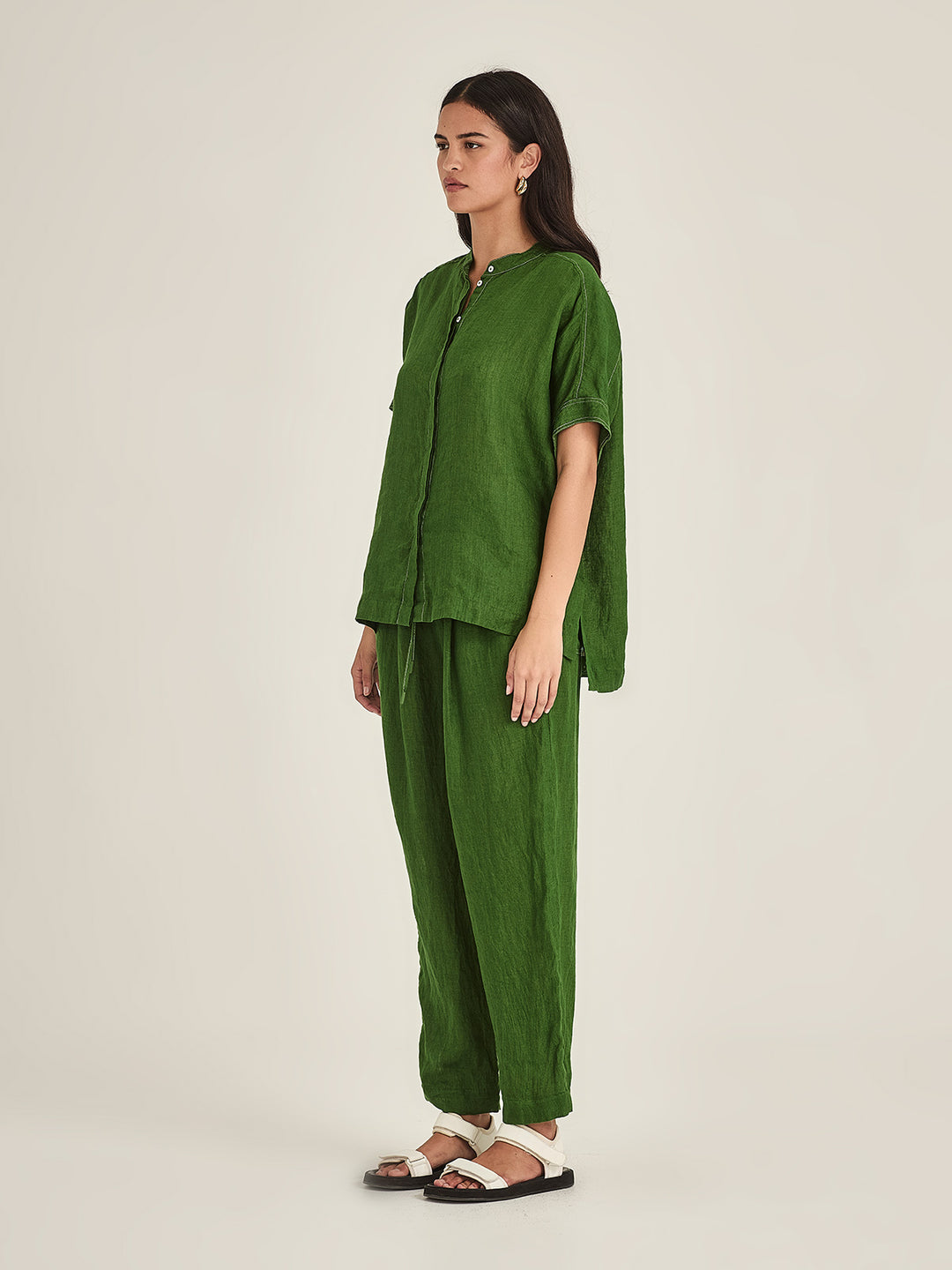 Emma Linen Top (Palm Green)