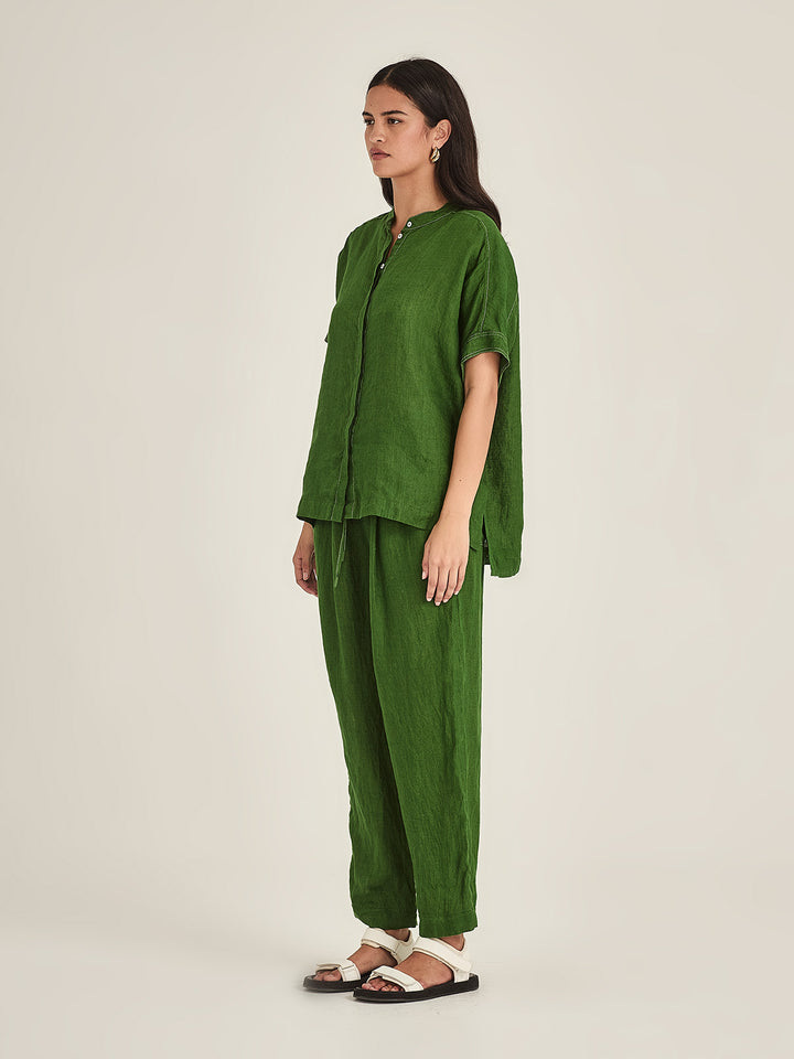 Emma Linen Top (Palm Green)
