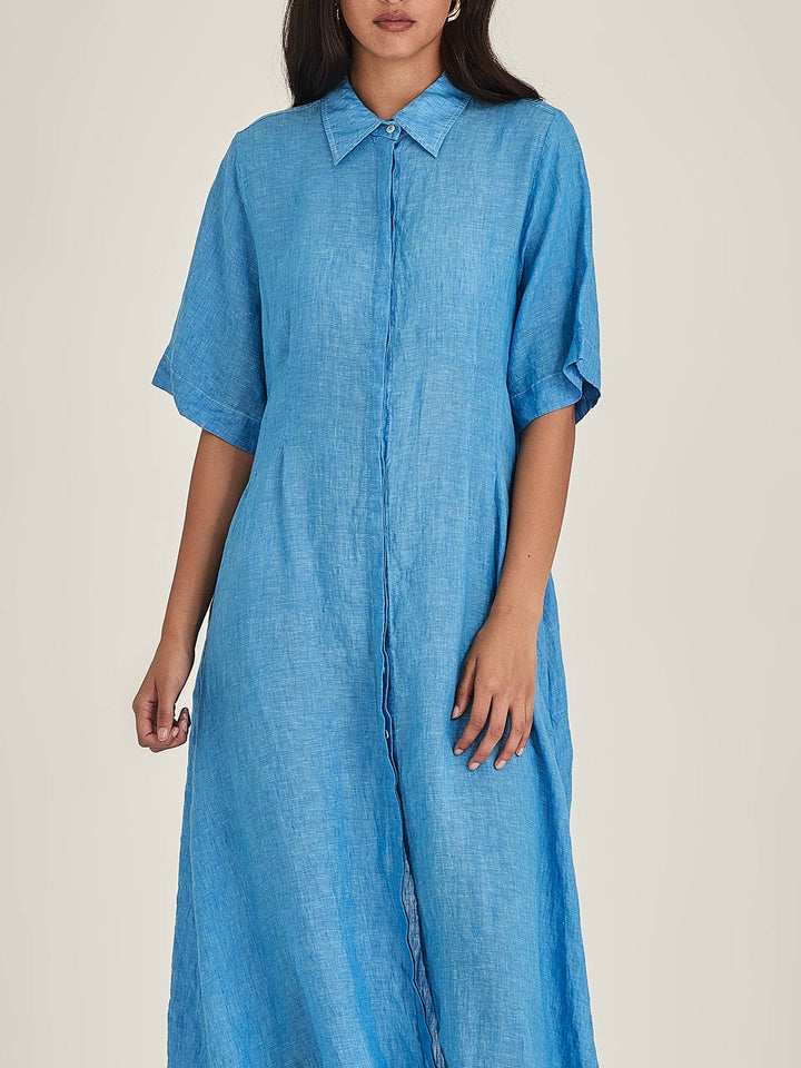 Maddy Linen Dress (Lagoon Blue)