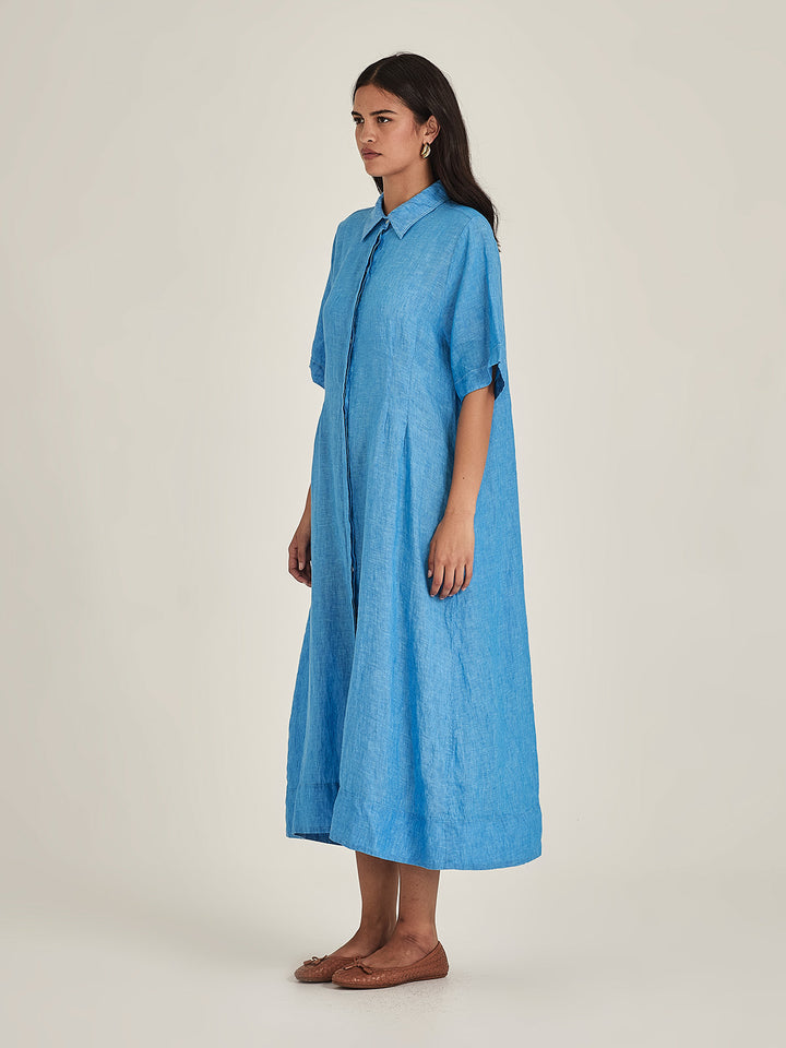 Maddy Linen Dress (Lagoon Blue)
