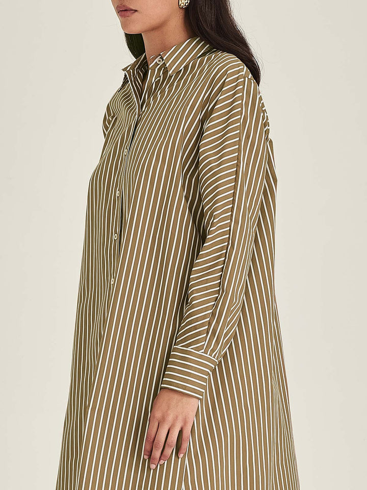 Jules Stripe Shirt Dress (Tan Stripe)