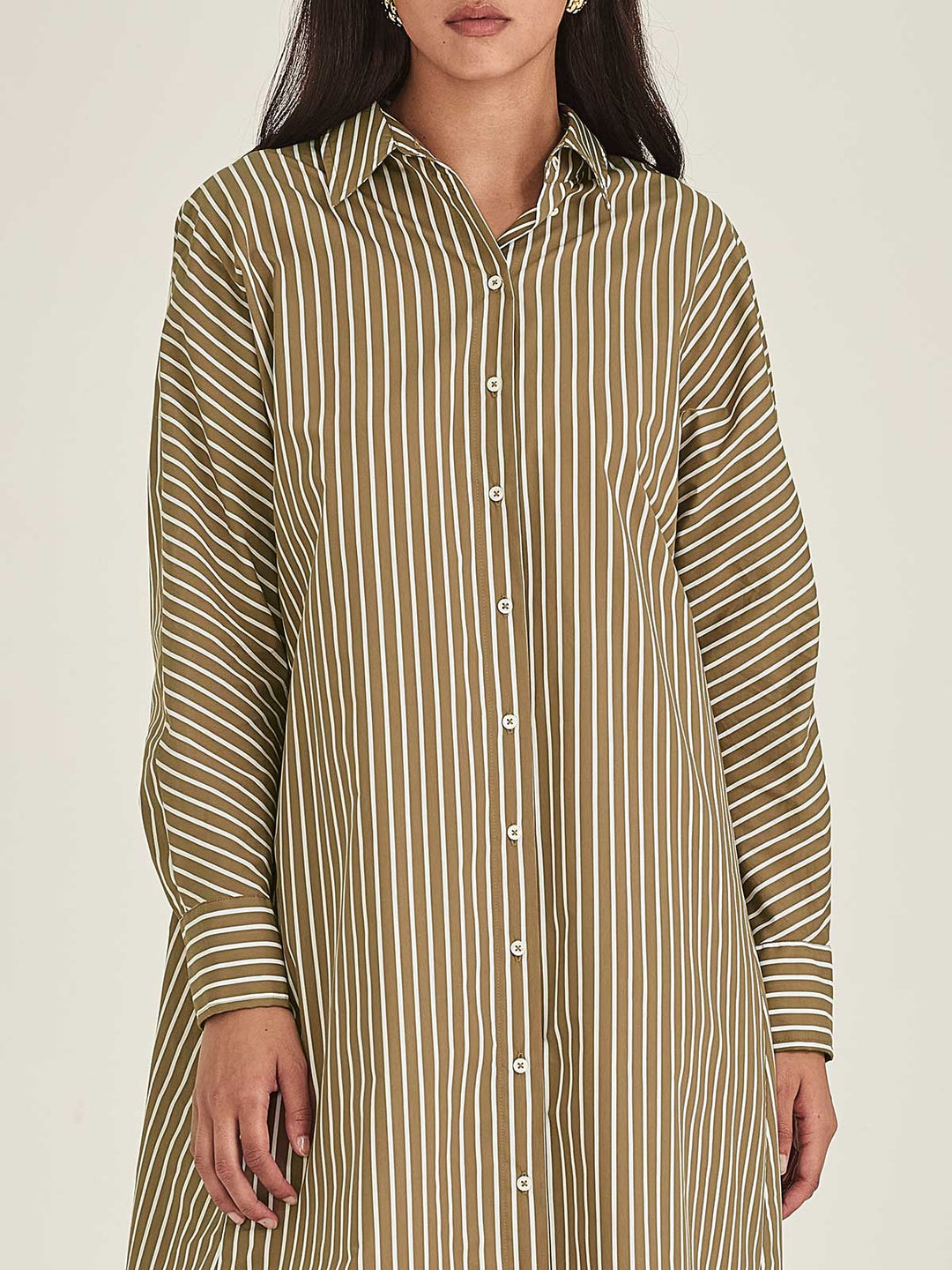 Jules Stripe Shirt Dress (Tan Stripe)