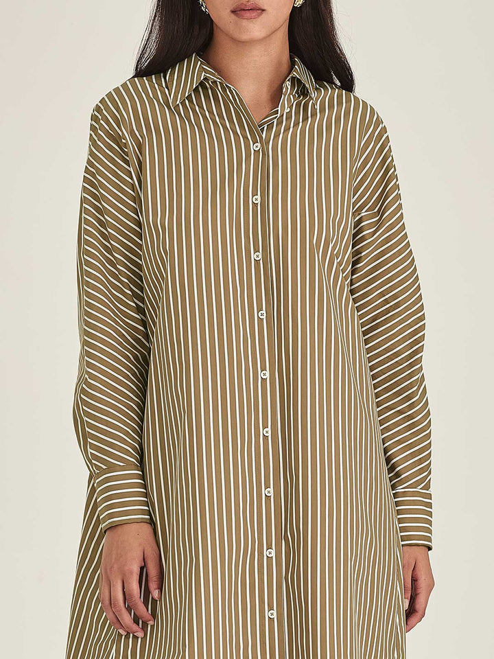 Jules Stripe Shirt Dress (Tan Stripe)