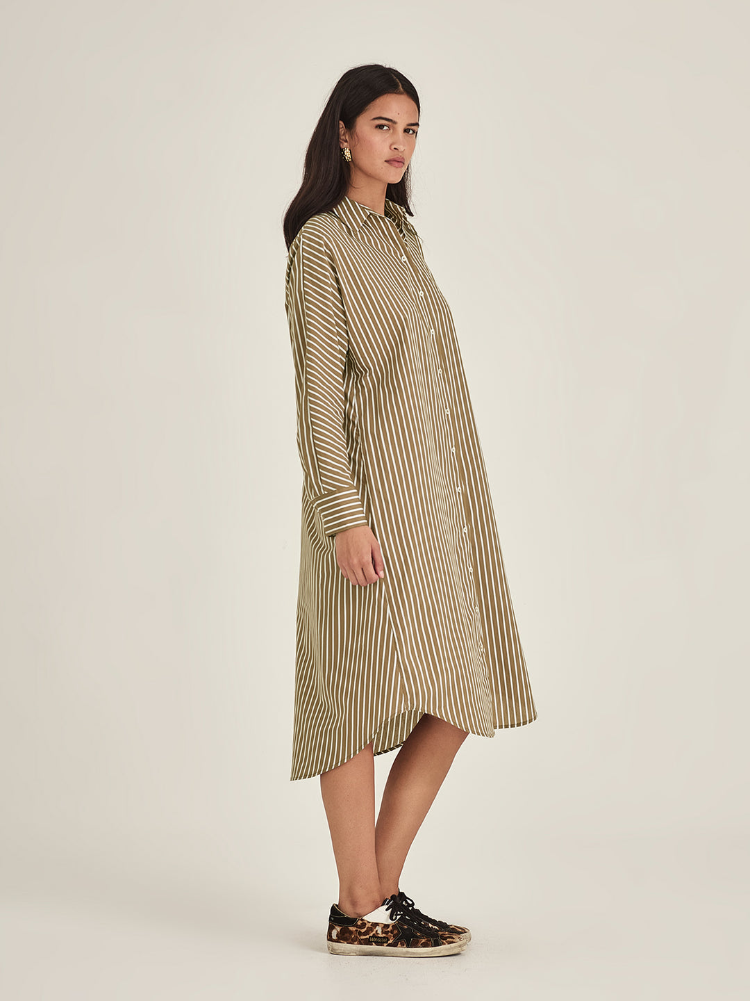 Jules Stripe Shirt Dress (Tan Stripe)