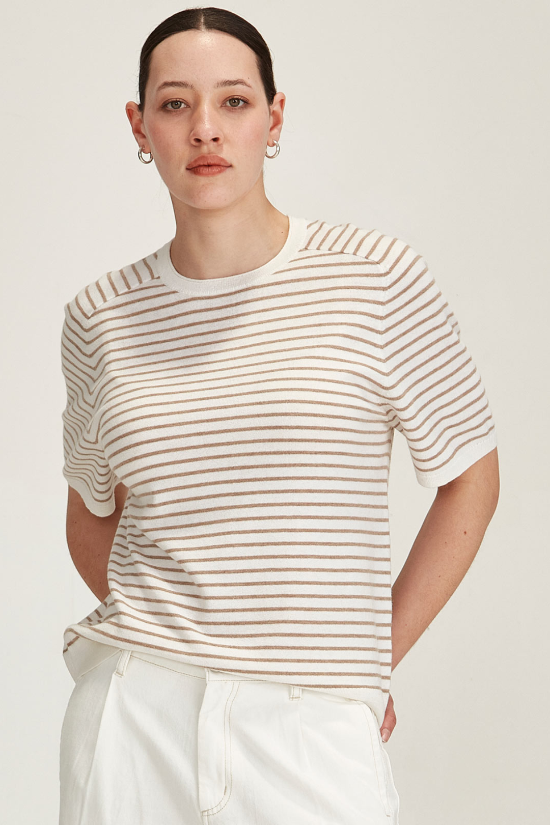 Cecilia Stripe Knit Tee (Snowflake/Oat)