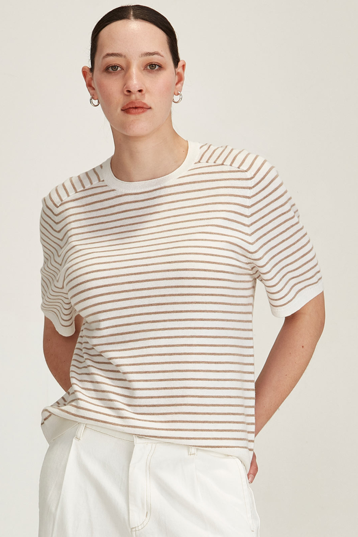 Cecilia Stripe Knit Tee (Snowflake/Oat)
