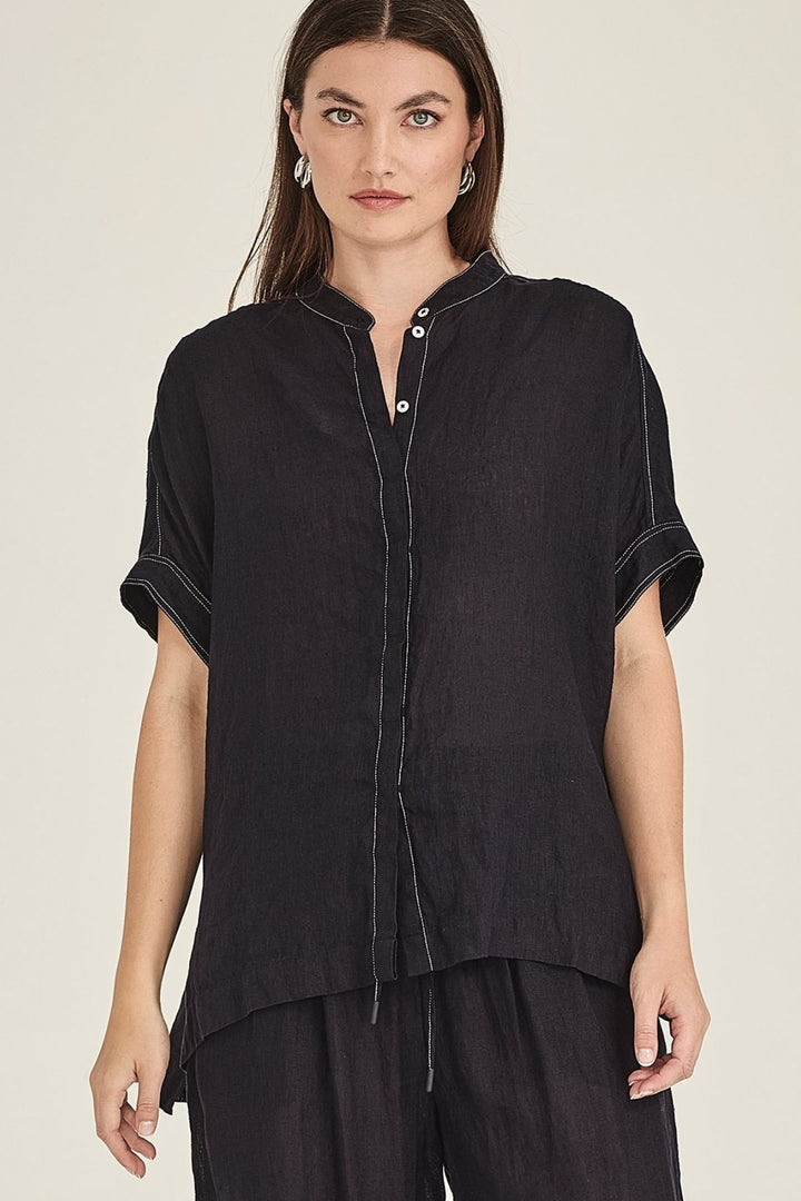 Emma Linen Top (French Navy)
