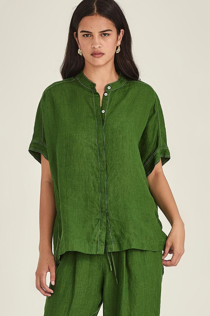 Emma Linen Top (Palm Green)