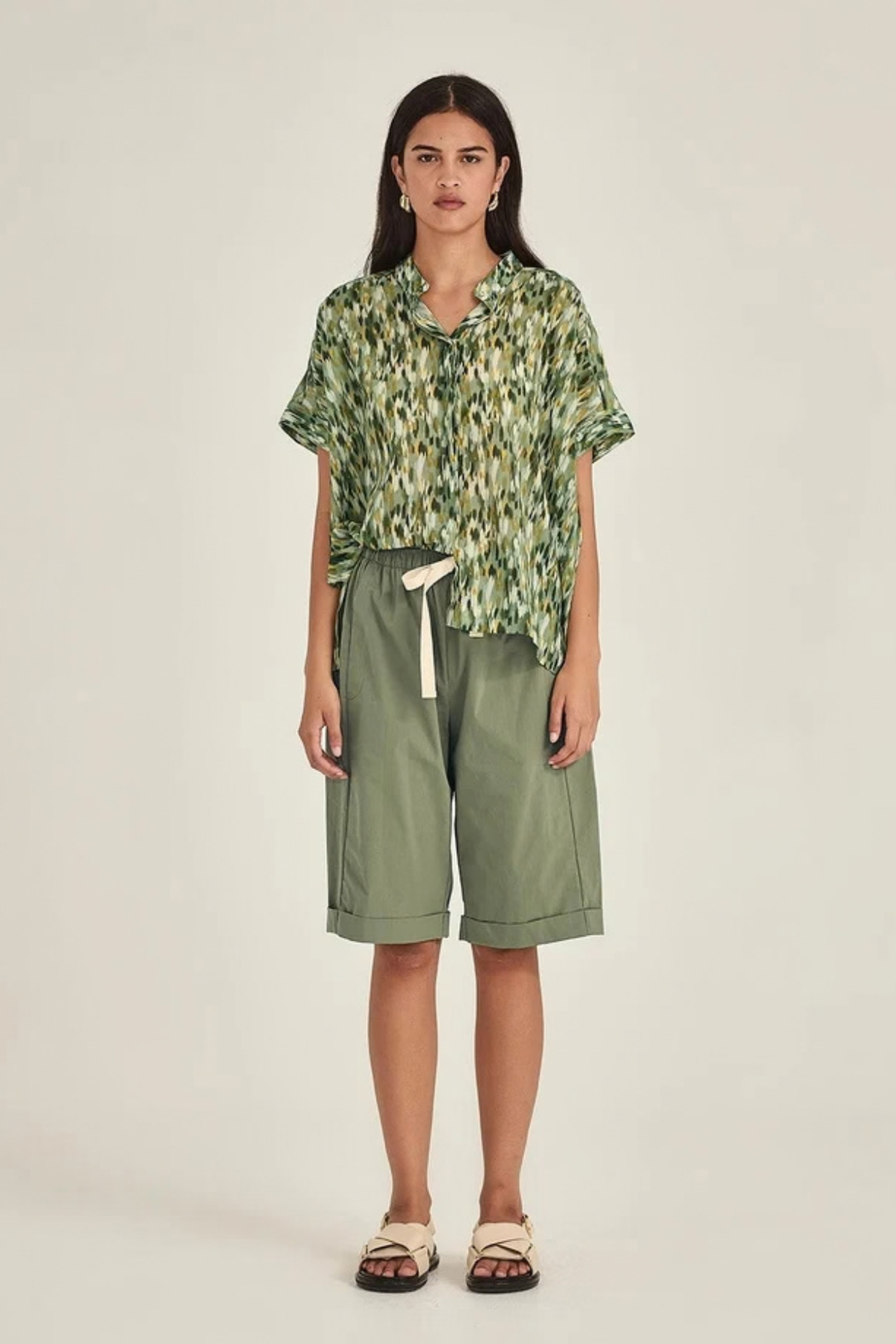 Helene Print Top (Khaki Brush)