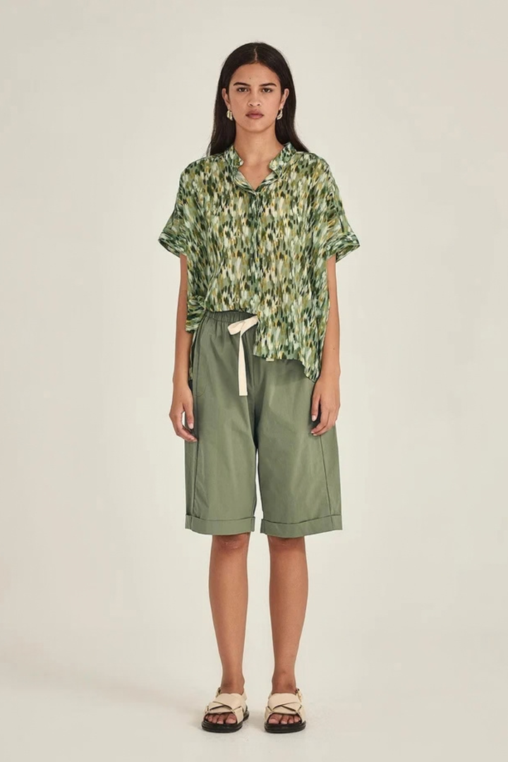 Helene Print Top (Khaki Brush)