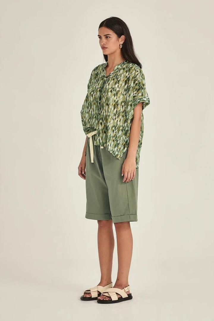 Helene Print Top (Khaki Brush)