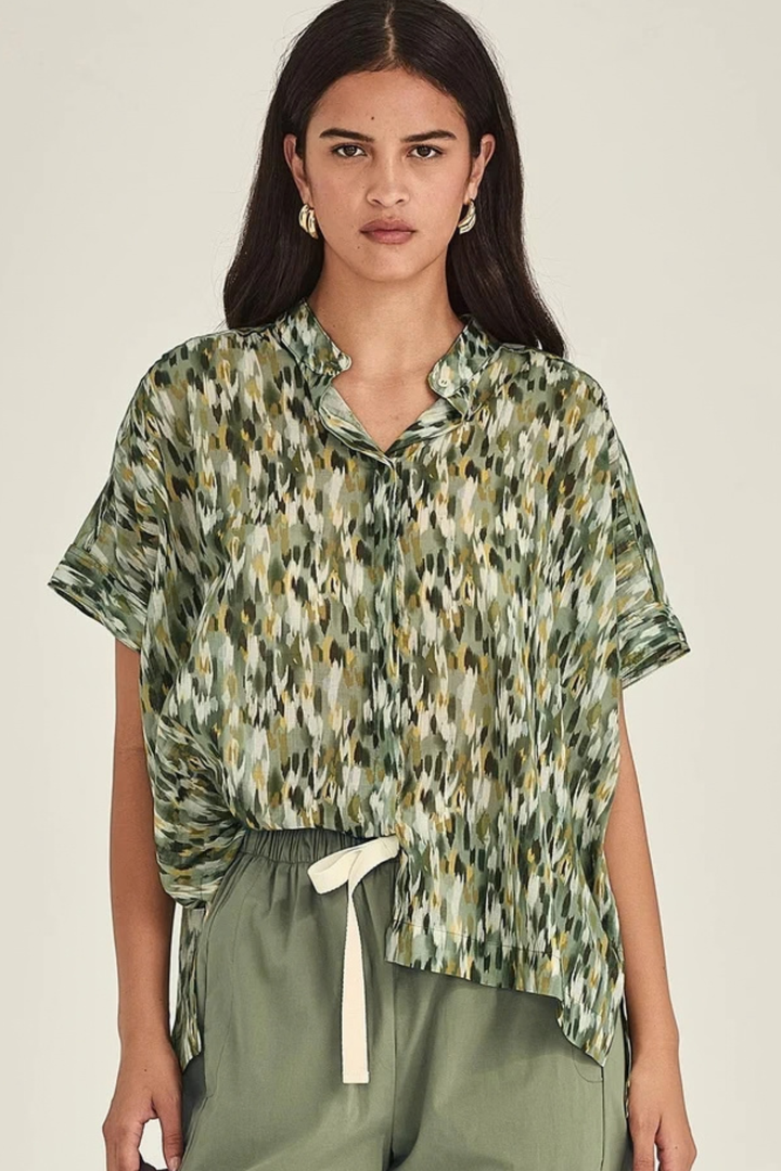 Helene Print Top (Khaki Brush)