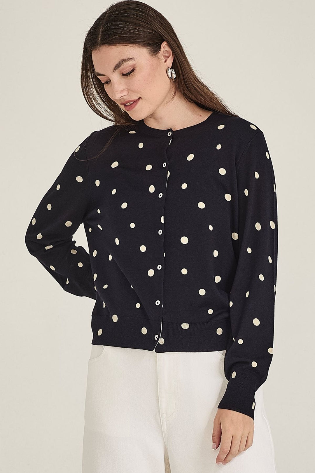 KAIA SPOT CARDIGAN (French Navy/Chalk)
