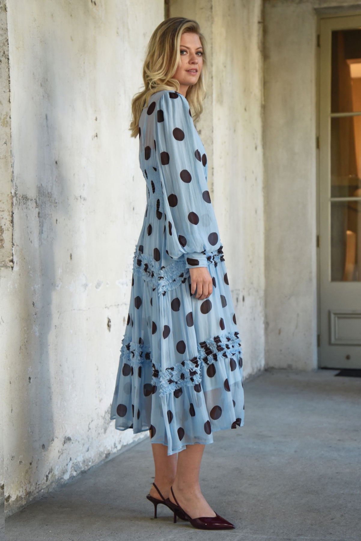 MADAME ROUCHE Dress (Blue / Chocolate spot) – karenjordanstyle