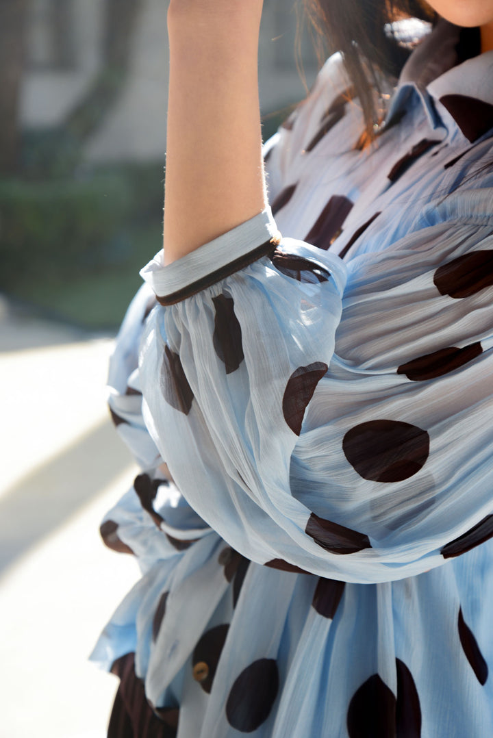 TWEEDLE DEE Blouse (Blue / Chocolate spot)