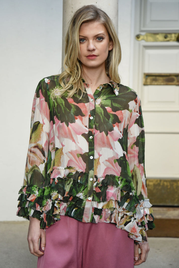 YOU GIVE ME THE FRILLS Blouse (Pink / Green Floral)