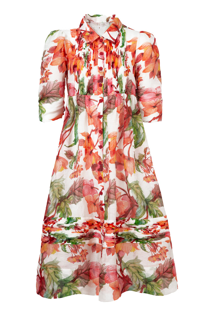 PLEATY TREATY Dress (White Floral)
