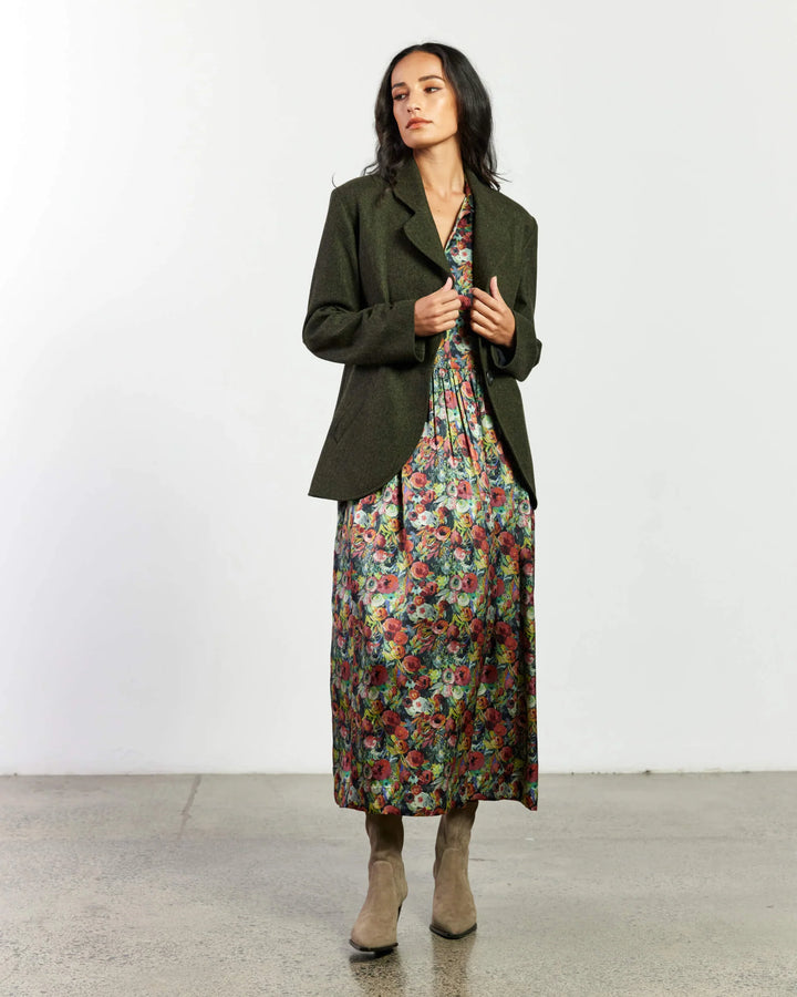 Cara Herringbone Blazer(Olive / Black)
