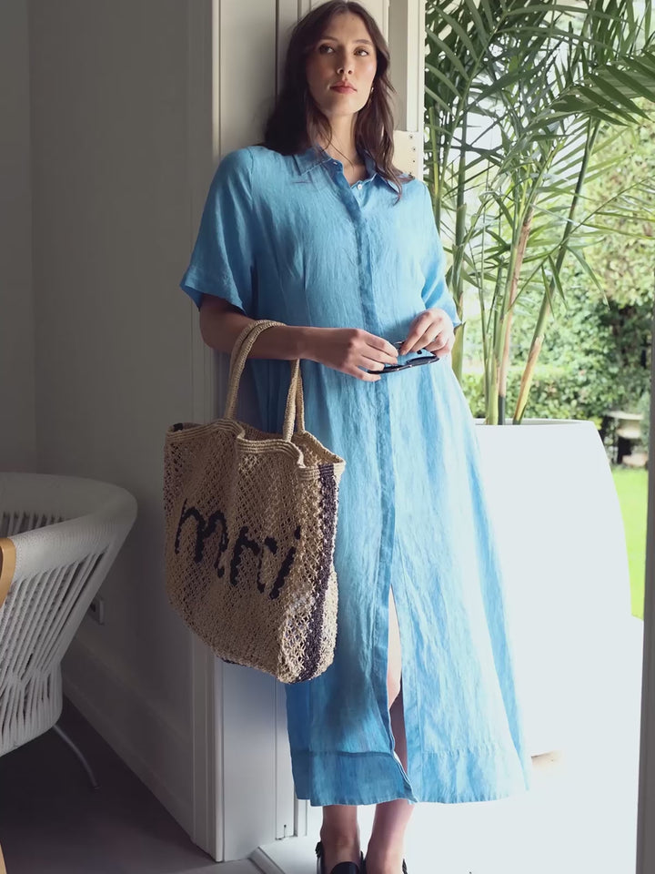 Maddy Linen Dress (Lagoon Blue)