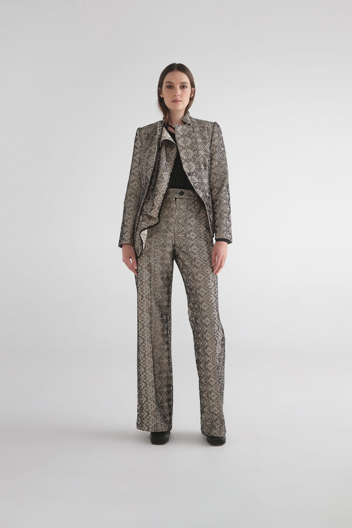 Textured Draped Sequence Jacket (Black/Ivory)