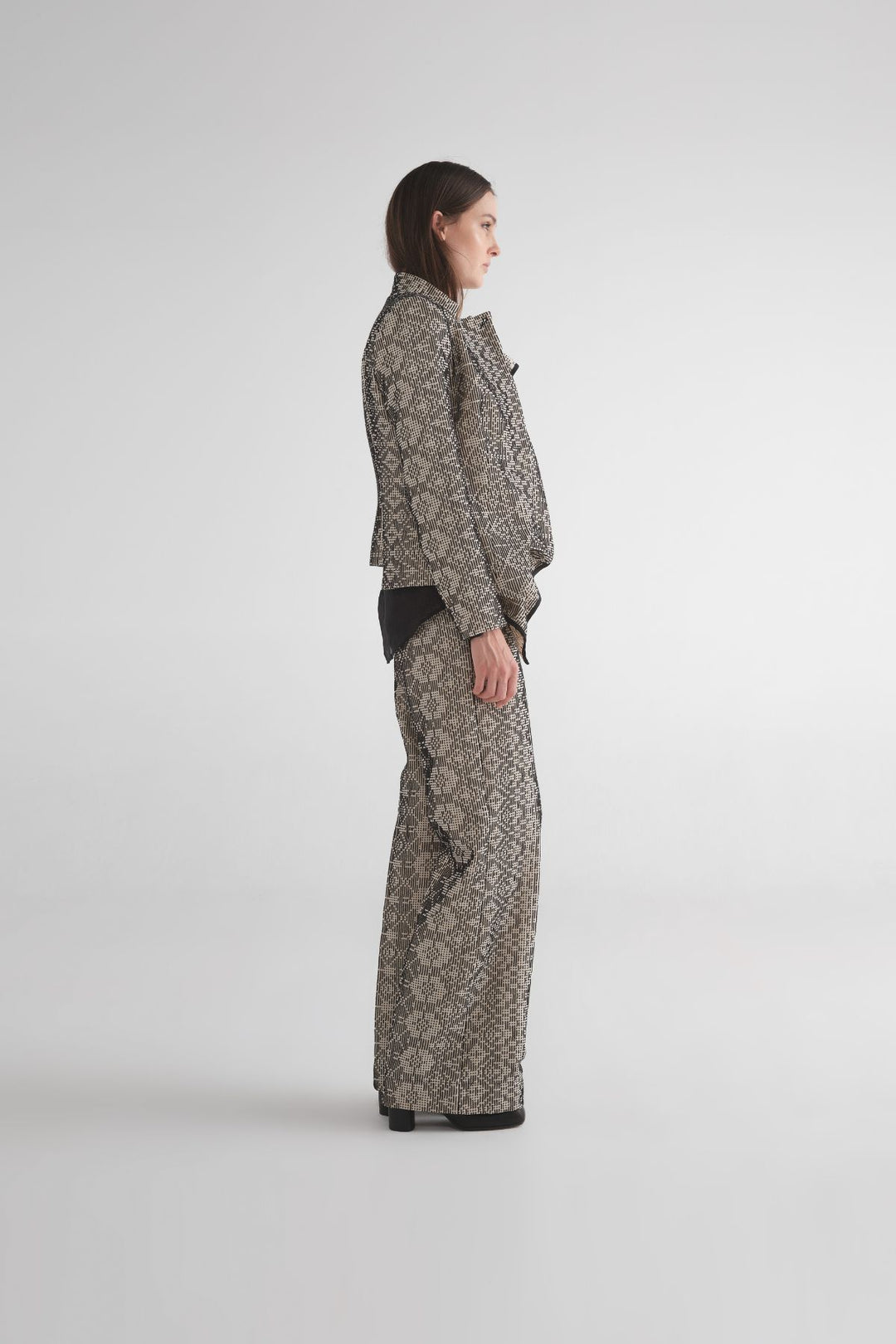 Textured Draped Sequence Jacket (Black/Ivory)