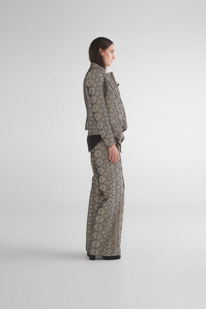 Textured Draped Sequence Jacket (Black/Ivory)