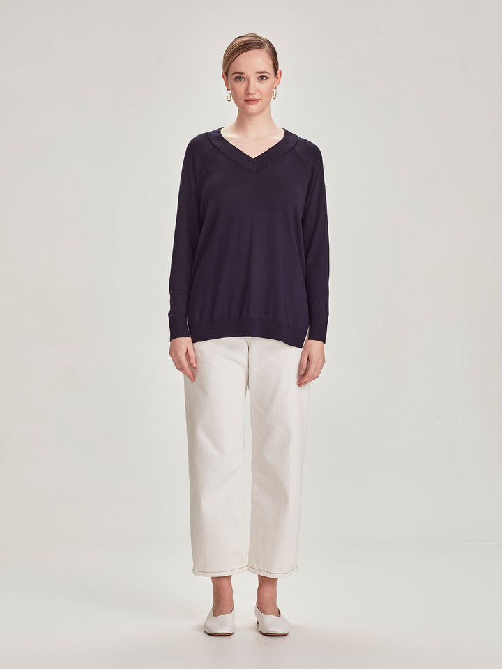 Madison V Neck Sweater (French Navy)